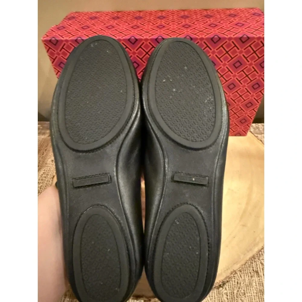 Tory Burch Minnie Travel Ballet Women's Pebble Leather‎ Perfect Black Sz-9